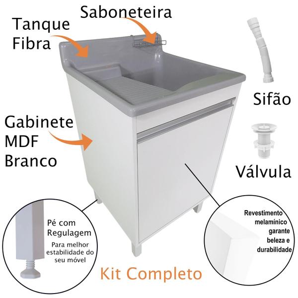 Tanque de lavar Fibra 38L Esfregadeira Lateral Com Gabinete MDF 54cm - EJV Shoop Imagem de Tanque de lavar Fibra 38L Esfregadeira Lateral Com Gabinete MDF 54cm