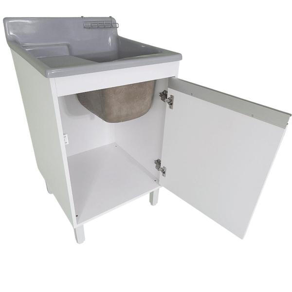 Tanque de lavar Fibra 38L Esfregadeira Lateral Com Gabinete MDF 54cm - EJV Shoop Imagem de Tanque de lavar Fibra 38L Esfregadeira Lateral Com Gabinete MDF 54cm