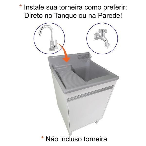 Tanque de lavar Fibra 38L Esfregadeira Lateral Com Gabinete MDF 54cm - EJV Shoop Imagem de Tanque de lavar Fibra 38L Esfregadeira Lateral Com Gabinete MDF 54cm