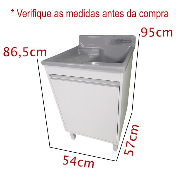 Tanque de lavar Fibra 38L Esfregadeira Lateral Com Gabinete MDF 54cm - EJV Shoop Imagem de Tanque de lavar Fibra 38L Esfregadeira Lateral Com Gabinete MDF 54cm