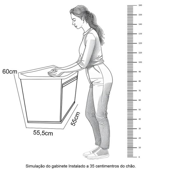 Imagem de Tanque de lavar Fibra 40L Com Gabinete MDF Chumbo de Parede 54cm Base Torneira de Mesa