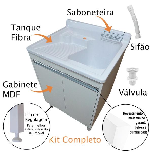 Imagem de Tanque De lavar Fibra 45L Esfregadeira Lateral Com Gabinete em MDF