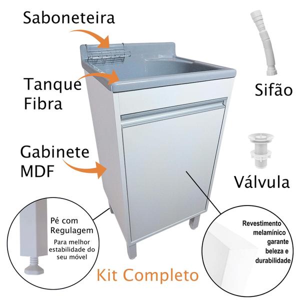 Imagem de Tanque de lavar roupa de fibra 25L Com Gabinete em MDF e Base para Torneira de Mesa