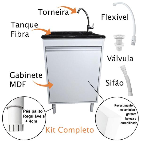 Imagem de Tanque de lavar roupa de fibra 40L Com Gabinete MDF 55cm Incluso Torneira de Bancada