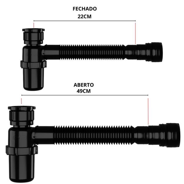 Imagem de Tanque de Plástico 22L Para Lavanderia Preto + Sifão Copo Universal Sanfonado + Fita Veda Rosca