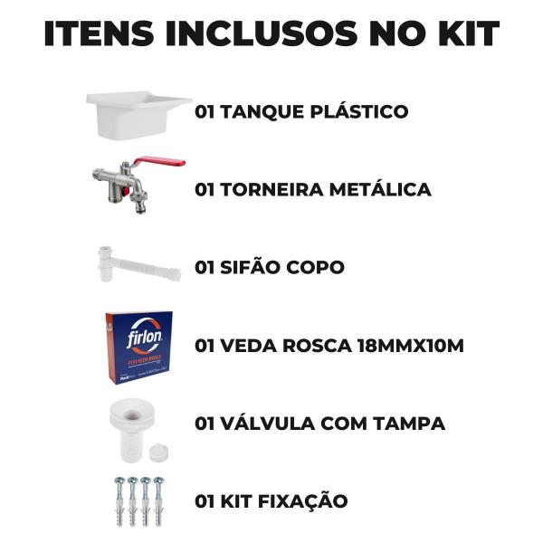 Imagem de Tanque De Plástico 34L Branco + Torneira Duas Saídas + Sifão