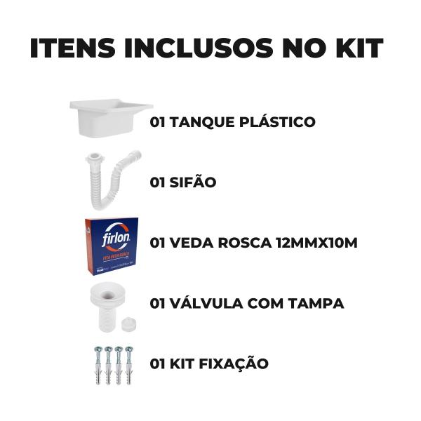 Imagem de Tanque de Plástico 34L Para Lavanderia Branco + Sifão Universal Sanfonado + Fita Veda Rosca