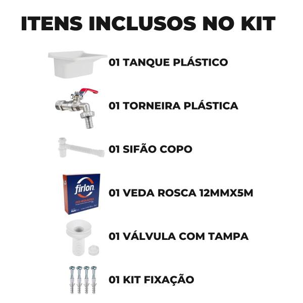 Imagem de Tanque de Plástico 34L Para Lavanderia Branco + Sifão Universal Sanfonado + Fita Veda Rosca + Torneira