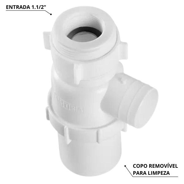 Imagem de Tanque de Plástico 40L Para Lavanderia Branco + Sifão Copo Universal Sanfonado + Fita Veda Rosca + Torneira