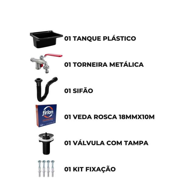 Imagem de Tanque De Plástico 40L Preto + Torneira Duas Saídas + Sifão