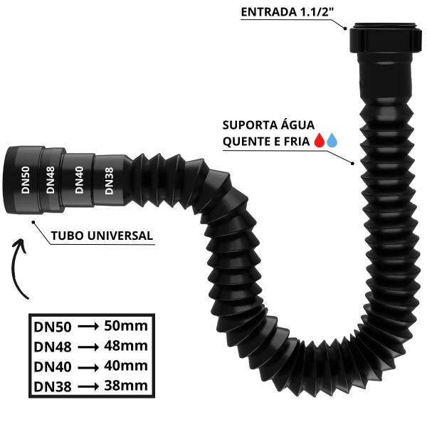 Imagem de Tanque de Plástico 40L Preto + Torneira Duas Saídas + Sifão Universal 61cm Preto + Veda Rosca