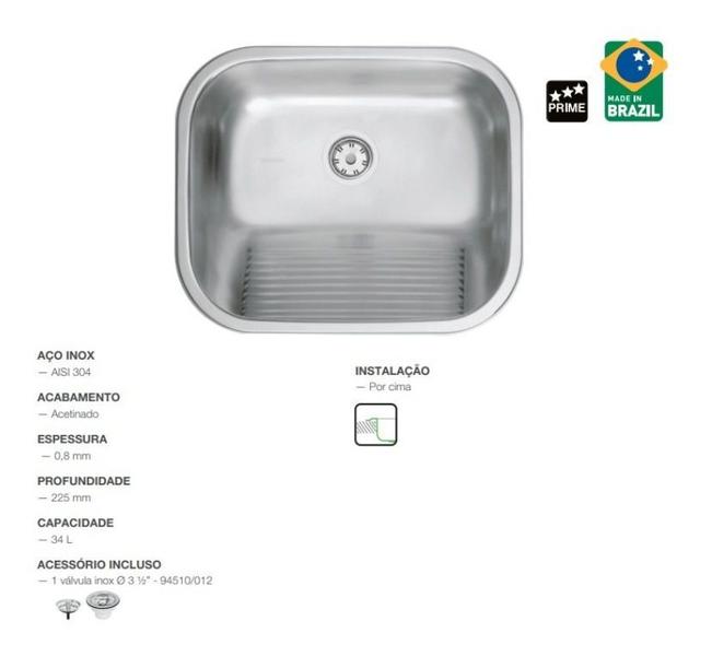 Imagem de Tanque Encaixe Tramontina 50x40 C/ Válvula Em Aço Inox 34l