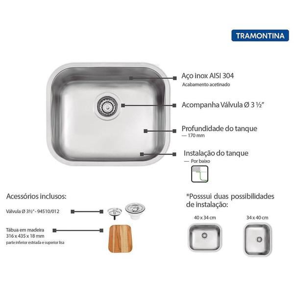 Imagem de Tanque Encaixe Tramontina Compact 20 L em Aço Inox Acetinado 40x34 cm com Tábua de Madeira 94020147