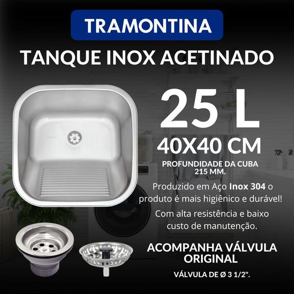 Imagem de Tanque Inox 304 Tramontina Hera 40x40x22 Acetinado