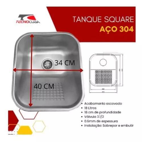 Imagem de Tanque Inox 34x40 Esfregador Square Acabamento Fosco Escovado