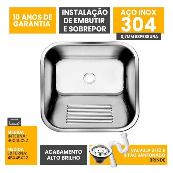 Imagem de Tanque Inox 40X40 Pequeno 304 - Válvula e Sifão