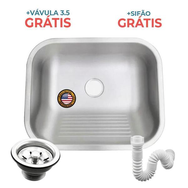 Imagem de Tanque Inox 50X40 Grande 304 Fosco- Sobrepor-Embutir+Válv