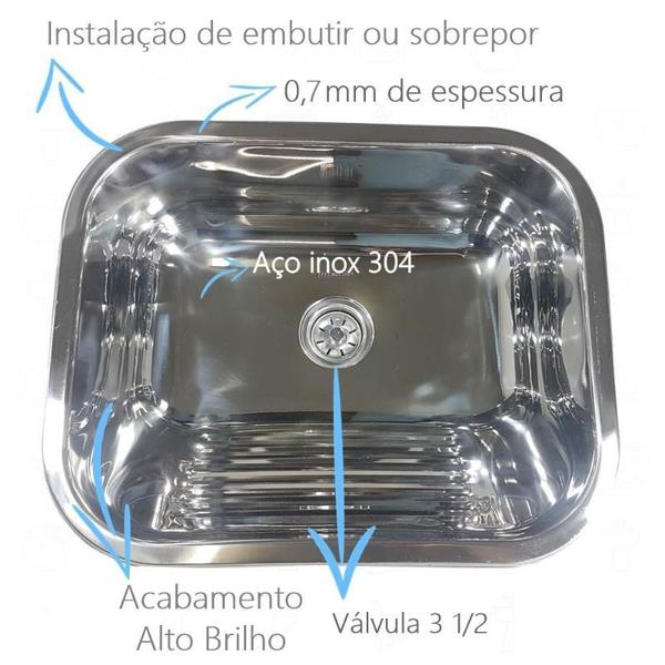 Imagem de Tanque inox 50x40x22cm 27 litros com torneira simples de parede