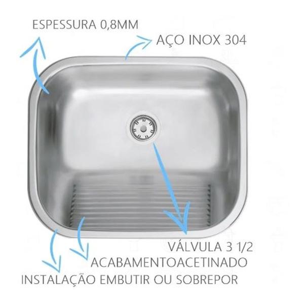 Imagem de Tanque inox 50x40x23cm acetinado tramontina valvula e sifão