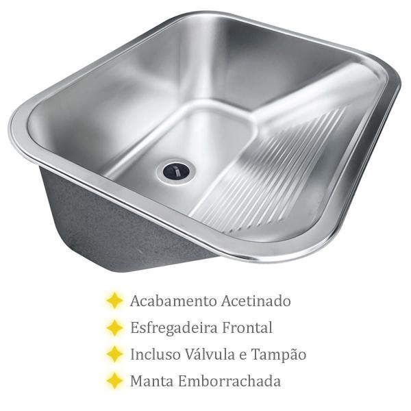 Imagem de Tanque Inox Lavanderia 55X45 Com Válvula Aço Inox Brinovar