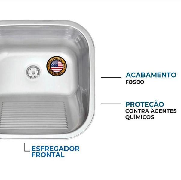 Imagem de Tanque Inox Monobloco 40X40 Fosco + Sifão Inox 304