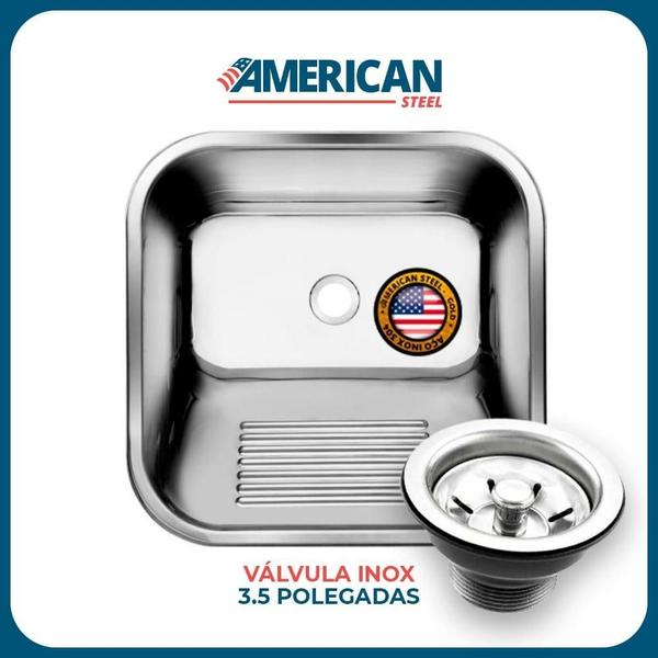 Imagem de Tanque Inox Monobloco 40X40 + Sifão Inox 304 American Steel