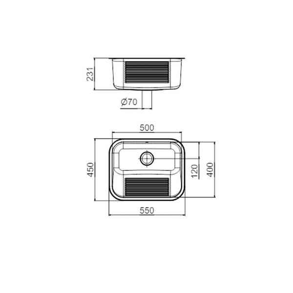 Imagem de Tanque Inox  Polido Embutir/sobrepor 55x45x23 32 L - Docol