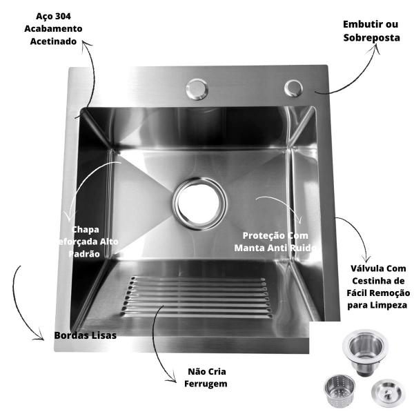 Imagem de Tanque Inox Quadrado Escovado Para Lavanderia 45x48x20cm