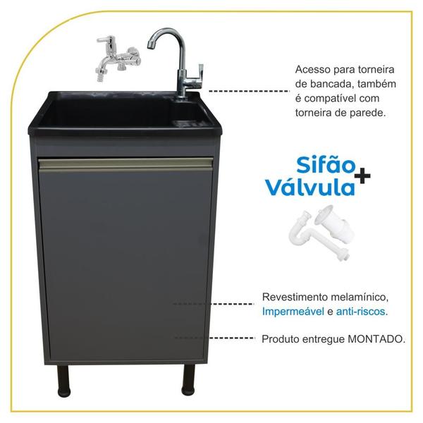 Tanque Lavanderia 26 Litros Torneira de Bancada + Gabinete - BELLI MÓVEIS Imagem de Tanque Lavanderia 26 Litros Torneira de Bancada + Gabinete