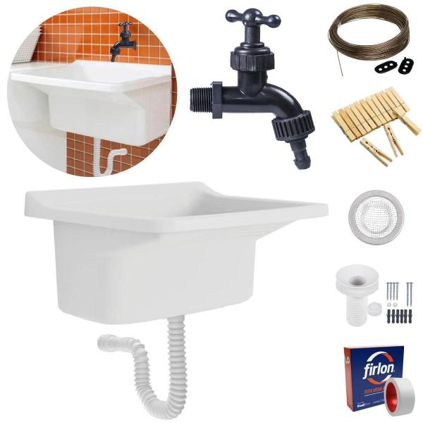 Tanque Lavanderia 40L Branco + Sifão Universal Sanfonado + - Astra Imagem de Tanque Lavanderia 40L Branco + Sifão Universal Sanfonado +