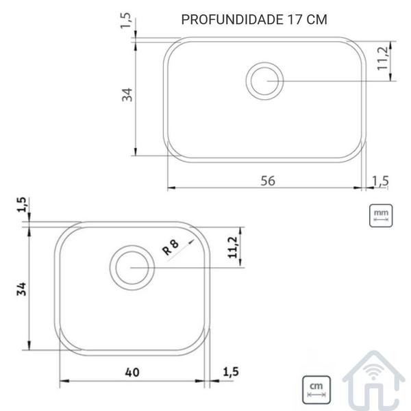 Imagem de Tanque Lavanderia C/Tabua Tramontina  40X34 Ac +Cuba Para cozinha Inox Prime AB 56x34