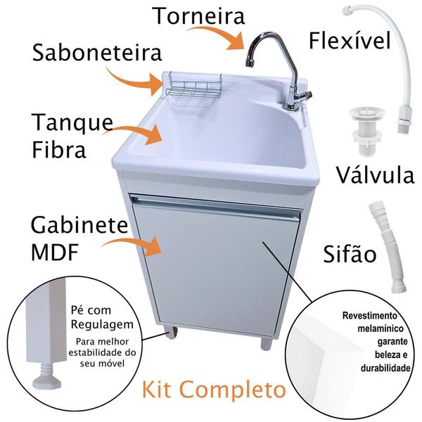 Imagem de Tanque Lavanderia Fibra 25L Com Gabinete em MDF Incluso Torneira de Mesa