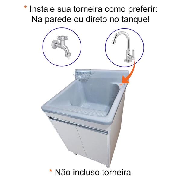 Tanque Lavanderia Fibra 45L Com Gabinete em MDF Para Torneira de Mesa - EJV Shoop Imagem de Tanque Lavanderia Fibra 45L Com Gabinete em MDF Para Torneira de Mesa