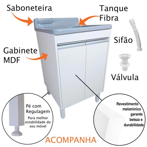 Imagem de Tanque Lavanderia Fibra 45L Com Gabinete em MDF Para Torneira de Mesa