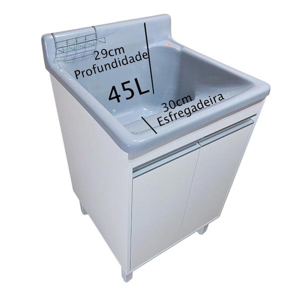 Tanque Lavanderia Fibra 45L Com Gabinete em MDF Para Torneira de Mesa - EJV Shoop Imagem de Tanque Lavanderia Fibra 45L Com Gabinete em MDF Para Torneira de Mesa