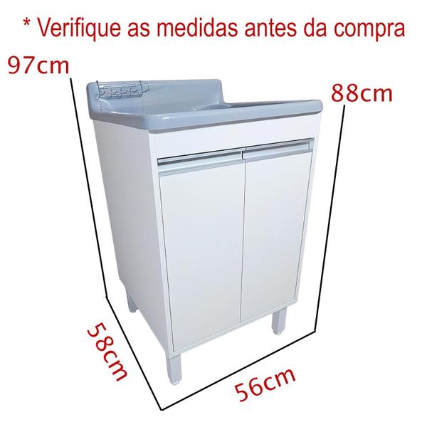 Tanque Lavanderia Fibra 45L Com Gabinete em MDF Para Torneira de Mesa - EJV Shoop Imagem de Tanque Lavanderia Fibra 45L Com Gabinete em MDF Para Torneira de Mesa
