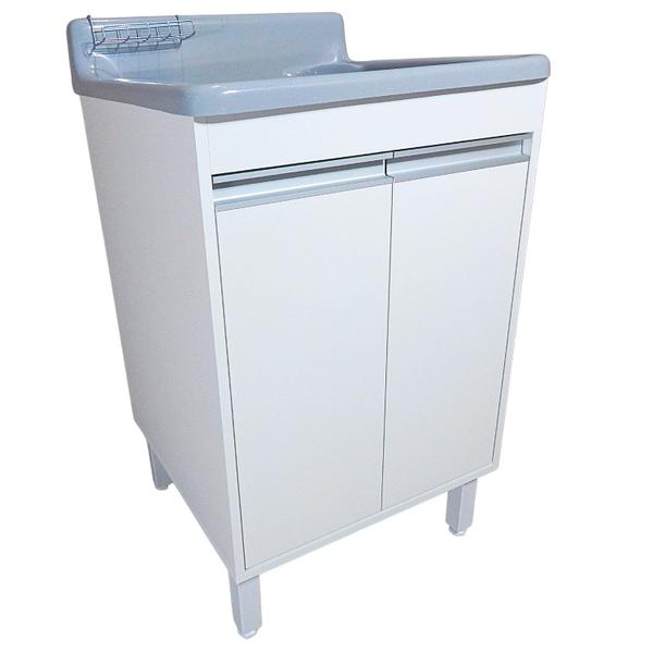 Tanque Lavanderia Fibra 45L Com Gabinete em MDF Para Torneira de Mesa - EJV Shoop Imagem de Tanque Lavanderia Fibra 45L Com Gabinete em MDF Para Torneira de Mesa