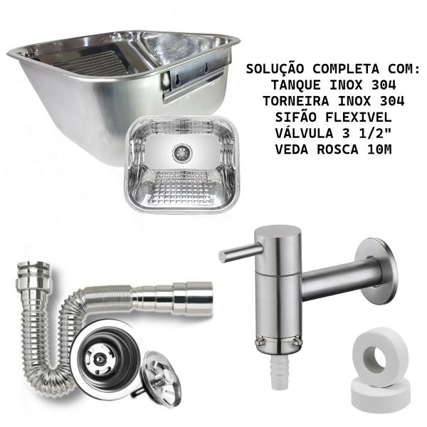 Imagem de Tanque Mini Inox 40x34x20 Fixação Com Torneira De Parede