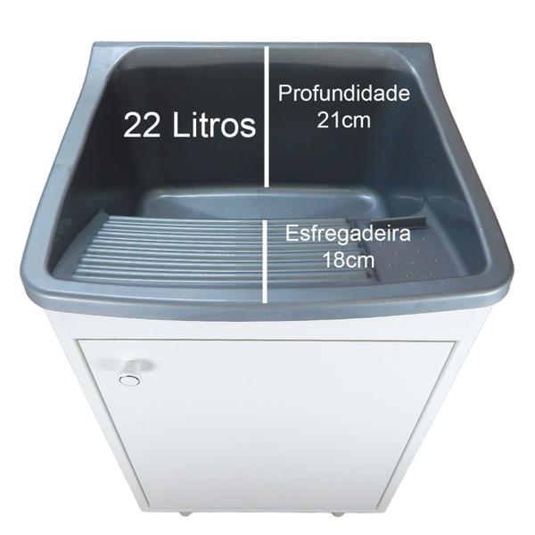 Tanque Plástico 22 litros Para Lavar roupas com Gabinete MDF - Sil Happy Storee Imagem de Tanque Plástico 22 litros Para Lavar roupas com Gabinete MDF