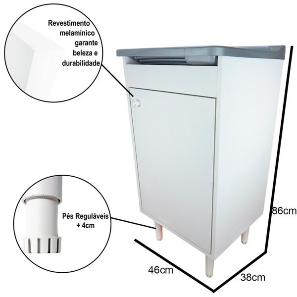Tanque Plástico 22 litros Para Lavar roupas com Gabinete MDF - Sil Happy Storee Imagem de Tanque Plástico 22 litros Para Lavar roupas com Gabinete MDF