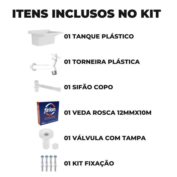 Tanque Plástico 34L Para Lavanderia Branco + Sifão Copo Universal Sanfonado + Veda Rosca + Torneira Branca - Astra Imagem de Tanque Plástico 34L Para Lavanderia Branco + Sifão Copo Universal Sanfonado + Veda Rosca + Torneira Branca