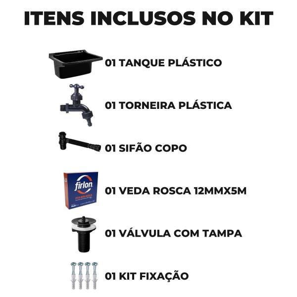 Imagem de Tanque Plástico 40L Lavanderia Preto + Sifão Copo Universal