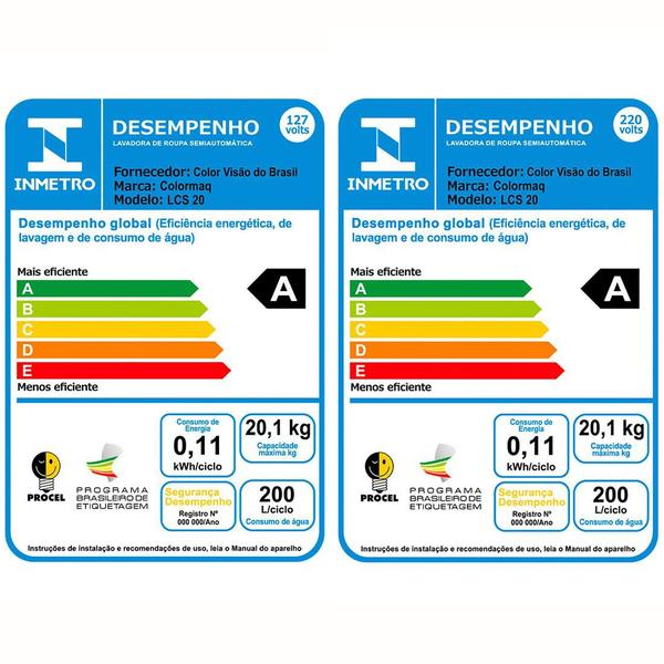 Imagem de Tanquinho Colormaq 20kg LCS 410W com 6 programas de lavagem