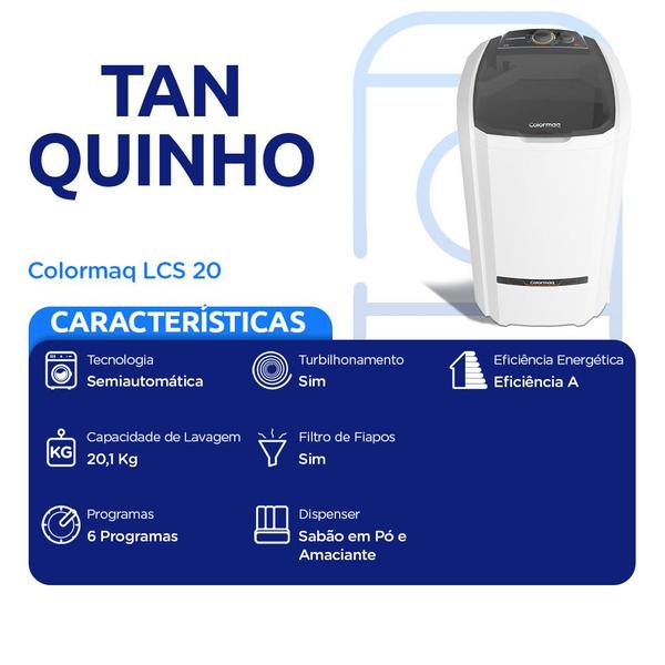 Imagem de Tanquinho Colormaq EcoMax 20kg Semiautomático Turbilhonamento LCS 20