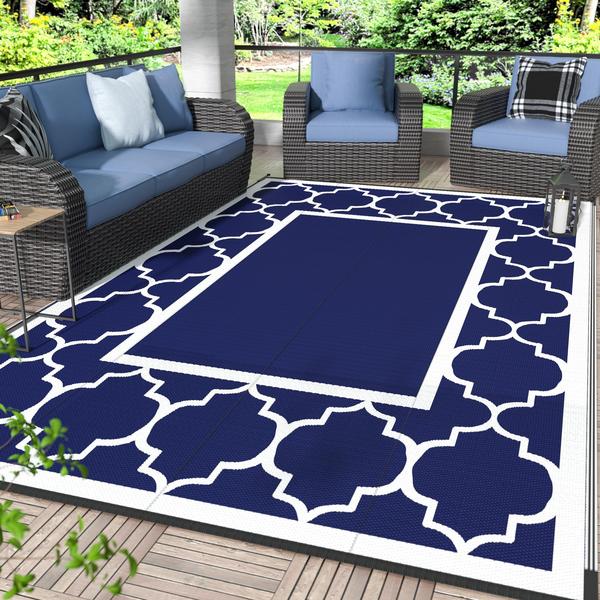 Imagem de Tapete ao ar livre GENIMO Impermeável 150cm x 240cm Azul e Branco