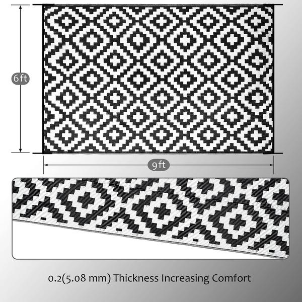 Imagem de Tapete ao ar livre SAND MINE Tapetes reversíveis 6' x 9' preto e branco