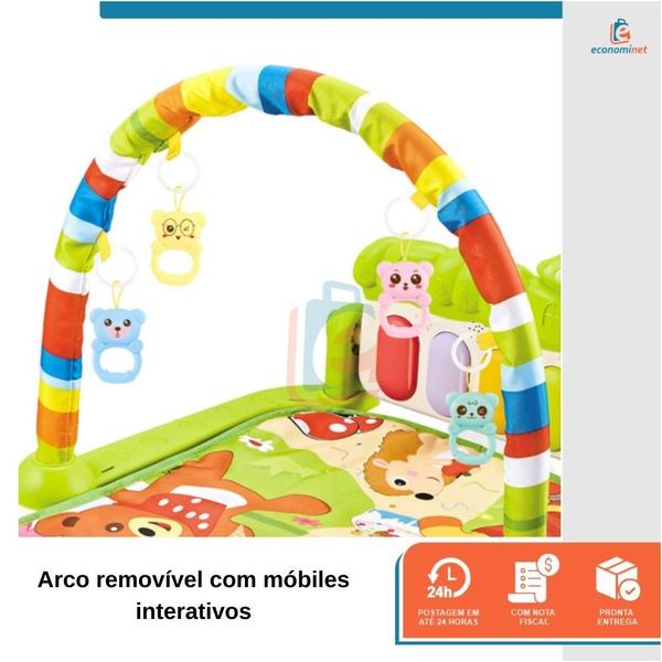 Imagem de Tapete Bebê Mobile Musical Melodia Baby Style Verde Animais Tatame Infantil Portátil Termico Musical Piano Ginásio Atividades Educativo Interativo