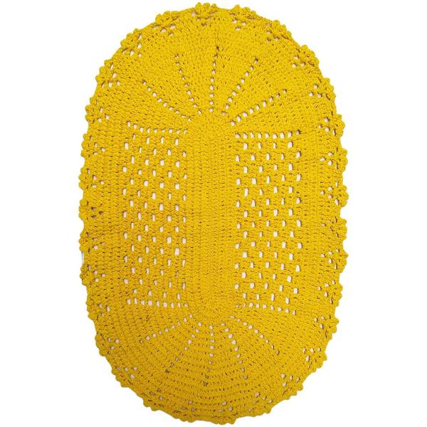 Imagem de Tapete Crochê Oval Artesanal 73Cm Barbante Amarelo N6 Sala