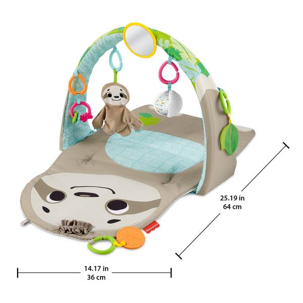 Imagem de Tapete de atividades infantis Fisher-Price Sensory Sloth Gym com brinquedos