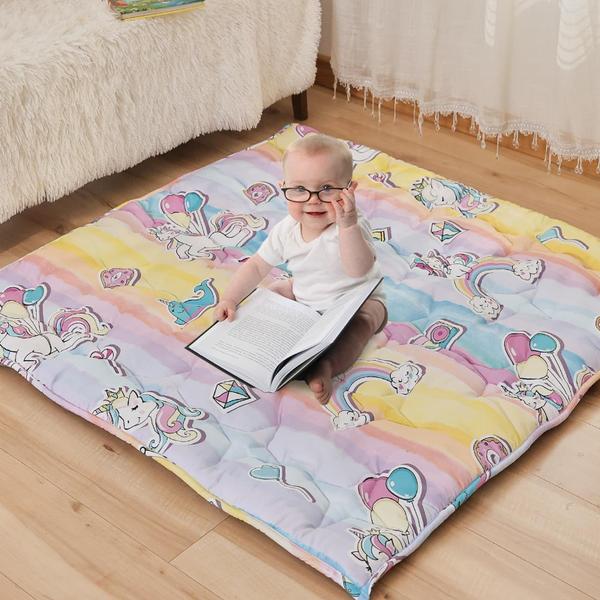 Imagem de Tapete de brincar para bebês NapCure Thick Ultra Soft Unicórnio de 130 x 130 cm